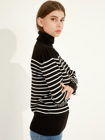 Waythefree Stripe Balloon Sleeve Turtleneck Sweater